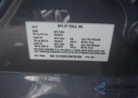 2021 Tesla Model Y Long Range Dual Motor All-Wheel Drive из США, поврежденный, VIN 5YJYGDEEXMF301828